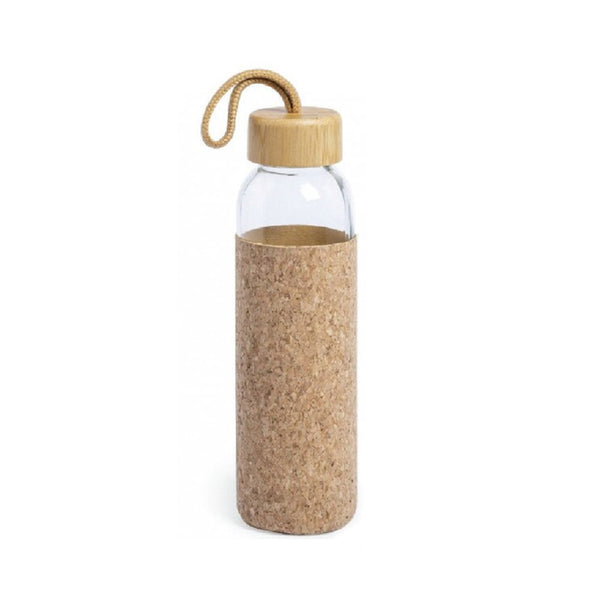 Eco-friendly Glass Bottle With Cork Sleeve and Bamboo Lid, Blank