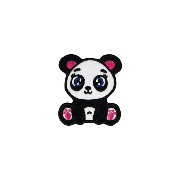 Pink pawed black and white little panda iron on embroidery patches - Just Adore