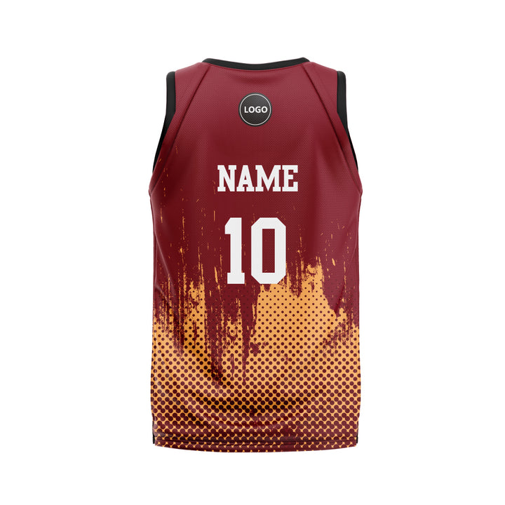 Maroon and yellow multicolor Basketball Team jersey, MOQ 6 Pcs - Just Adore