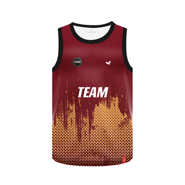 Maroon and yellow multicolor Basketball Team jersey, MOQ 6 Pcs - Just Adore