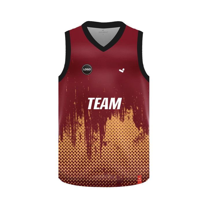 Maroon and yellow multicolor Basketball Team jersey, MOQ 6 Pcs - Just Adore