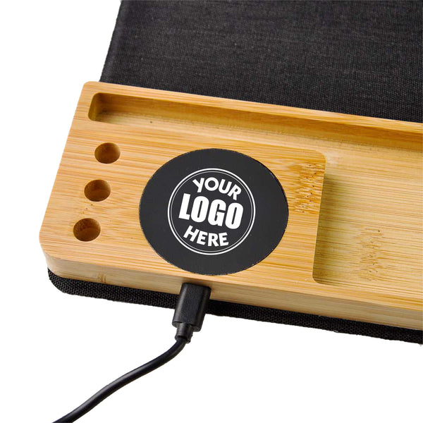 Sustainable RPET Mousepad with 15W Wireless Charging & Wood Tray, Blank