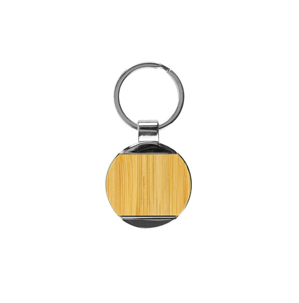 Promotional Round Bamboo and Metal Keychains, Blank - Just Adore