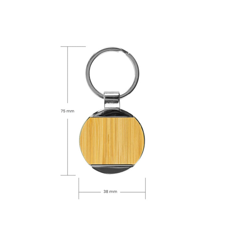 Promotional Round Bamboo and Metal Keychains, Blank - Just Adore