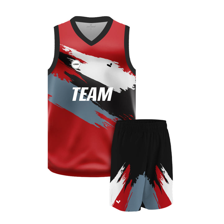 Black & Red design printed basketball uniform jersey and Shorts, MOQ 6 Pcs - Just Adore