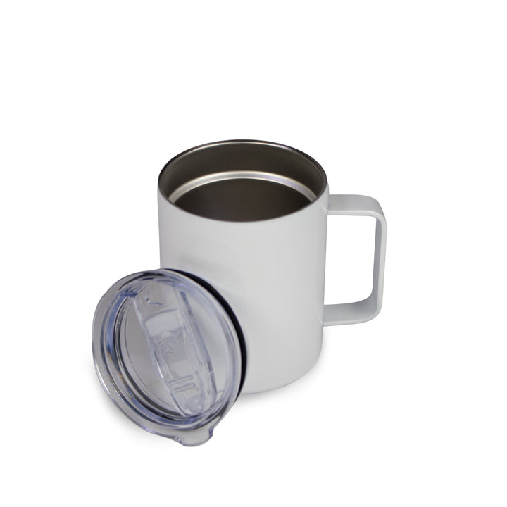 14 Oz Coffee Mug with handle slider Lid. Insulated, Stainless steel - Just Adore