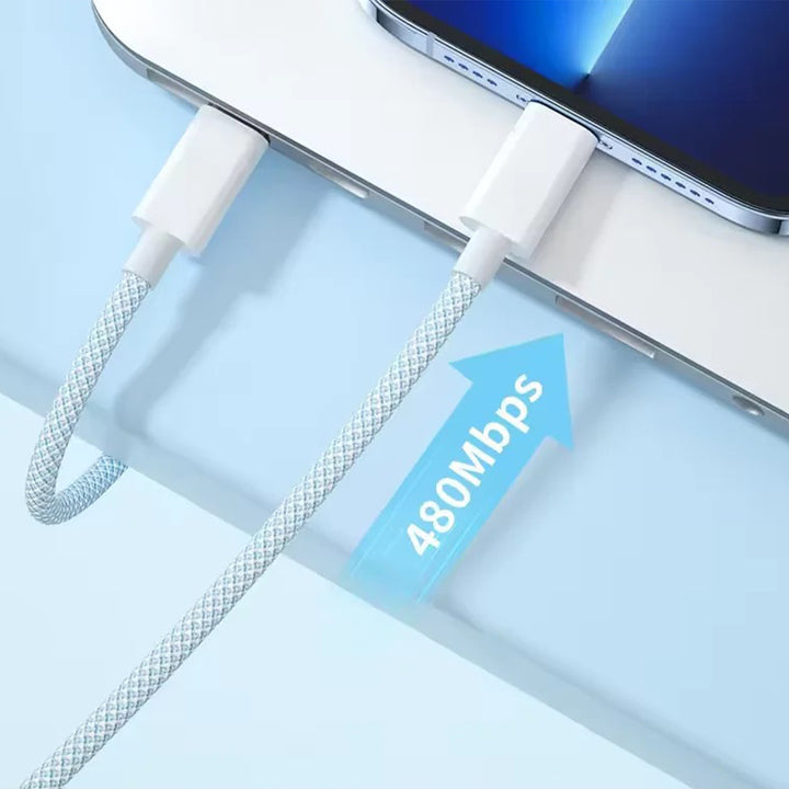 Braided Charging Cable, Type C to Type C, Fast charging, White - Just Adore