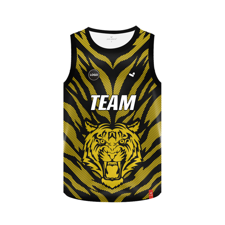 Yellow tiger design full printed Basketball jersey, MOQ 6 Pcs - Just Adore