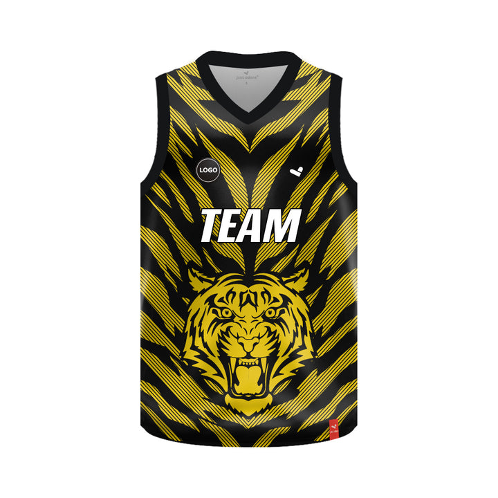 Yellow tiger design full printed Basketball jersey, MOQ 6 Pcs - Just Adore