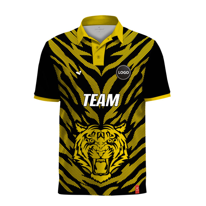 Customized yellow tiger printed Cricket jersey, MOQ 11 Pcs - Just Adore