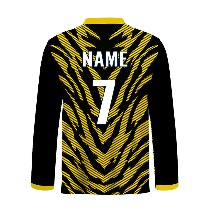 Customized yellow tiger printed Cricket jersey, MOQ 11 Pcs - Just Adore