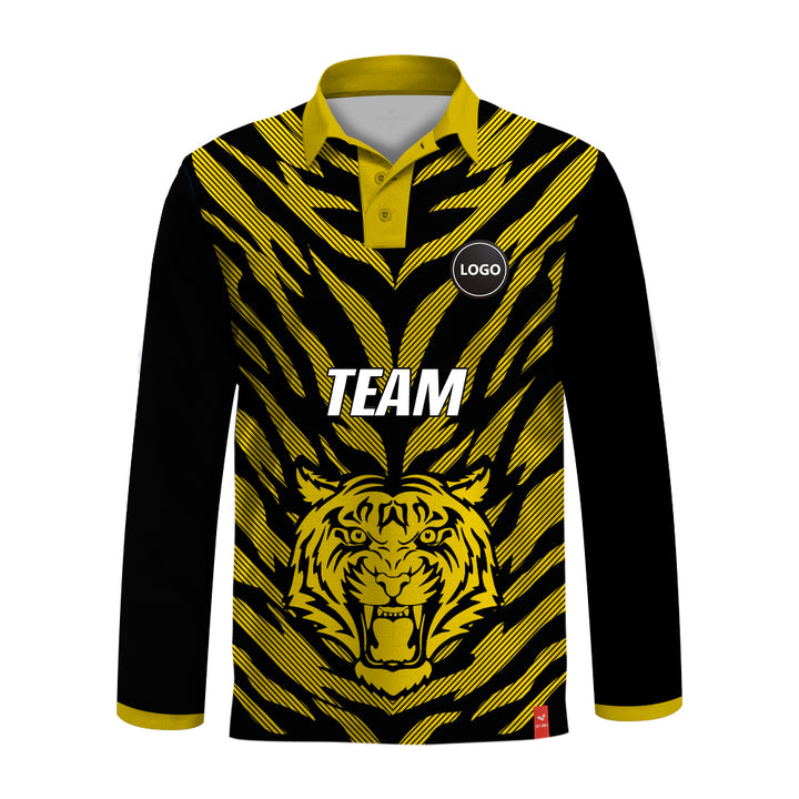 Customized yellow tiger printed Cricket jersey, MOQ 11 Pcs - Just Adore