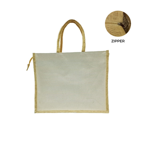 2 Tone Canvas Bag with Jute Spine & Zipper (JACB06Z), Blank - Just Adore