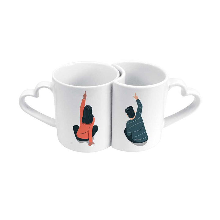 Couple Ceramic Mug with Heart shaped handle, Blank - Just Adore