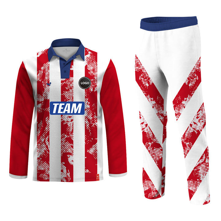 White & Red Cricket Team Uniform kits - Full Sublimation, MOQ - 11 Sets - Just Adore