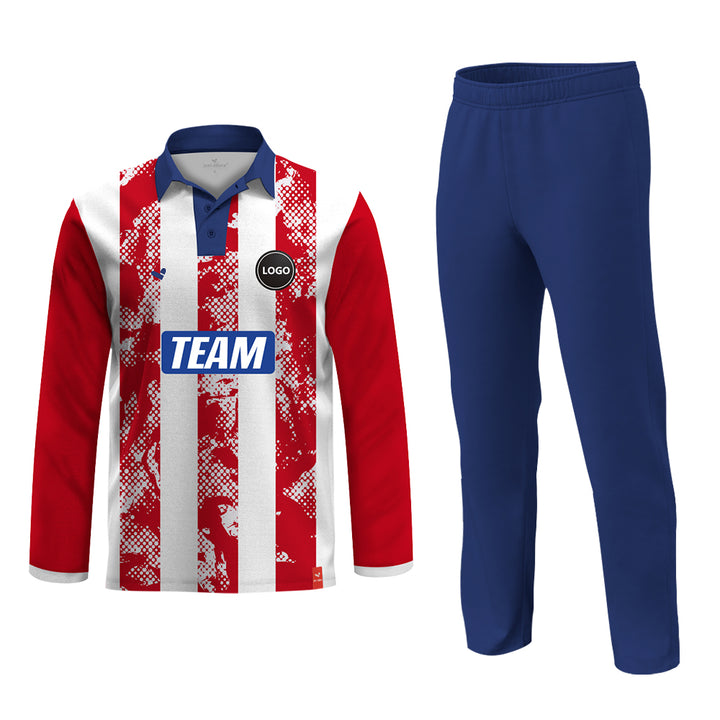 White & Red Printed Cricket jersey kit and Plain Pant - MOQ 11 Sets - Just Adore