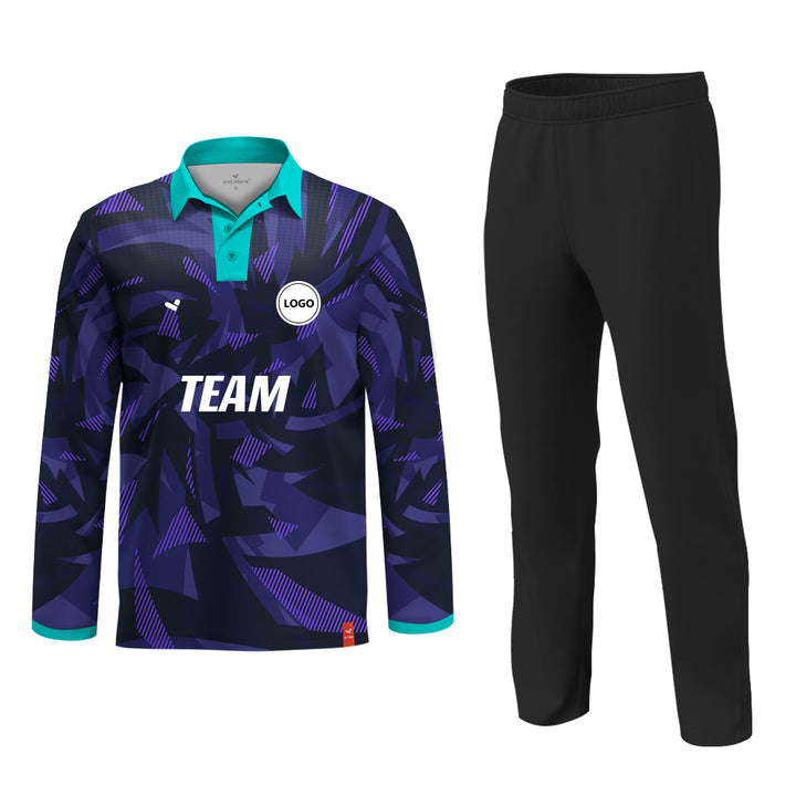 Purple Cricket Uniform with name and number, Printed jersey and Plain Pant - MOQ 11 Sets - Just Adore