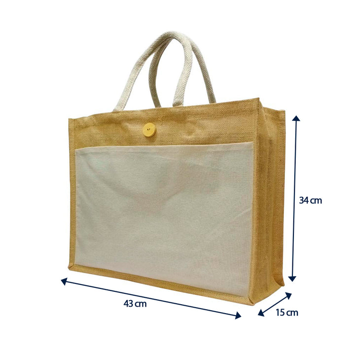 Jute Bag with Pocket (JAJB03), Blank - Just Adore