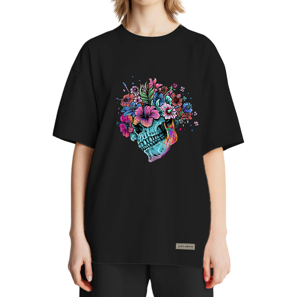 Flowers Skull Oversized Women Tshirt - Just Adore