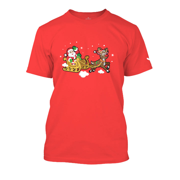 Christmas Santa on Snow Sledge T-shirt - Unisex - Just Adore