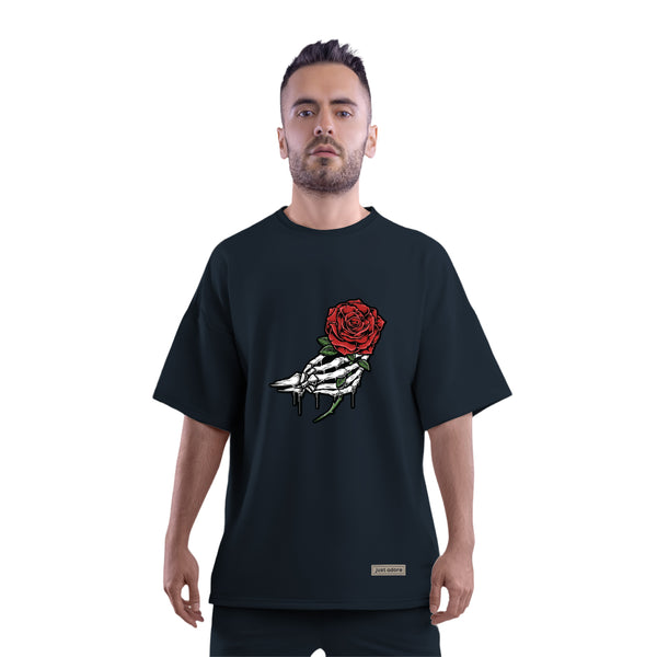 Skeleton Hand Rose Oversized Men T Shirt - Just Adore