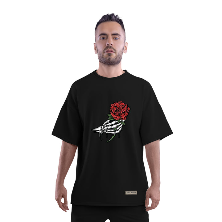 Skeleton Hand Rose Oversized Men T Shirt - Just Adore