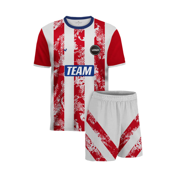 White & Red Soccer Team Uniform Jersey & Shorts kit MOQ - 11 Sets - Just Adore