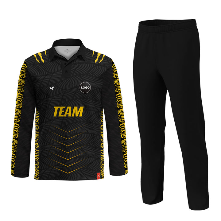 Black & Yellow Printed Cricket jersey and Plain Pant - MOQ 11 Sets - Just Adore