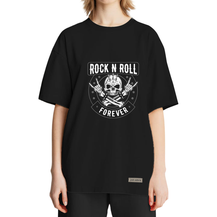 Rock and Roll Skull Oversized Women Tshirt - Just Adore